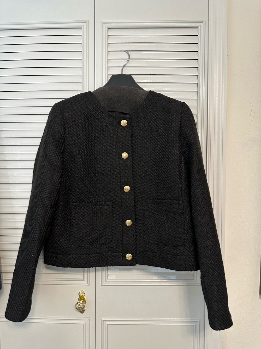 J Crew Factory Lady Jacket Black Textured Button-Front Jacket 12